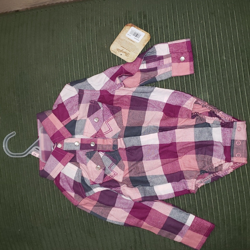 Wrangler Kids Plaid Button Down Shirt - Pink and Gray